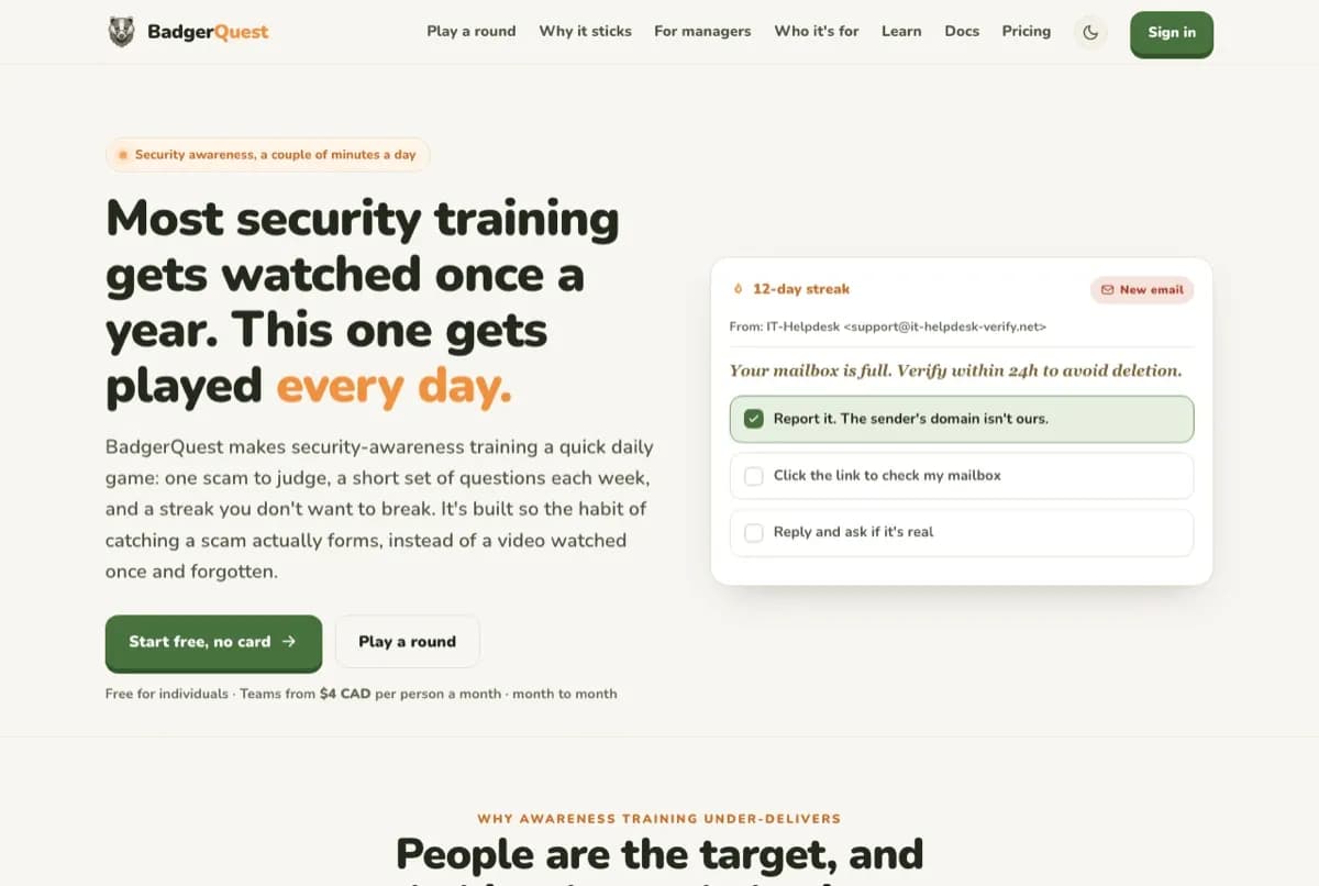 BadgerQuest website