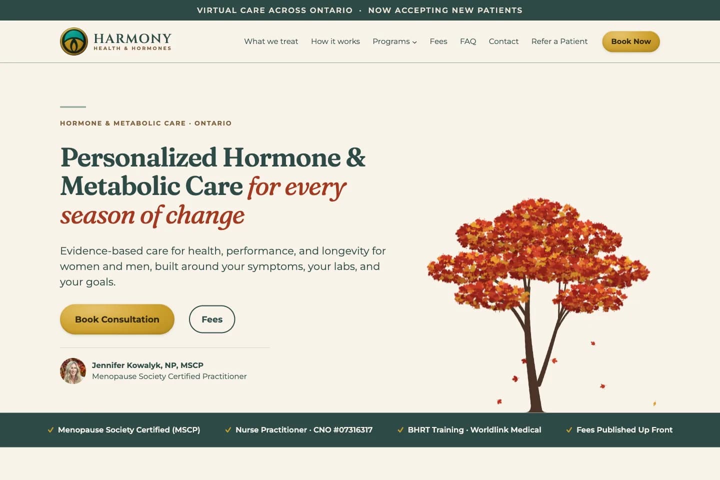 Harmony Health & Hormones website in light mode