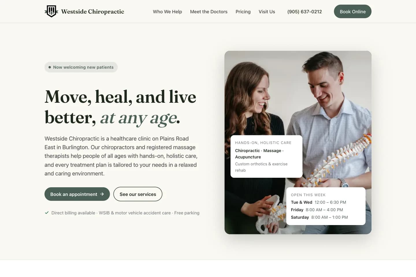 Westside Chiropractic website in light mode